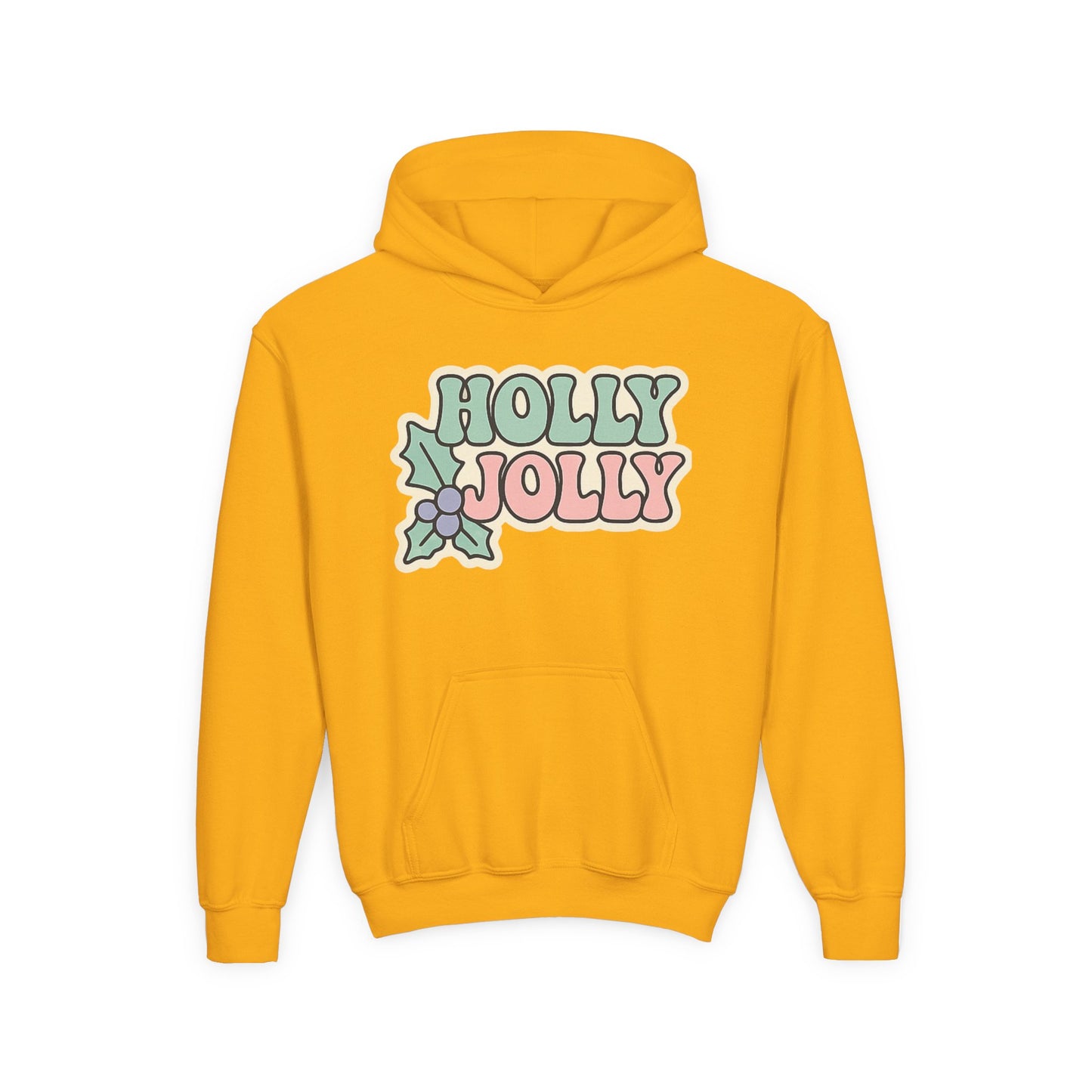 Girls Youth Hoodie — 'Holly Jolly' Pastel Christmas Holiday Sweatshirt