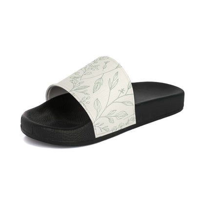 Women's Slide Sandals Botanical Line Art / Delicate Foliage Repeat  Women's Slide Sandals