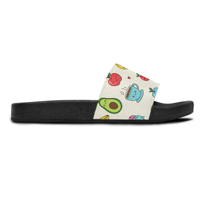 Women's Slide Sandals Whimsical Foodie Doodles / Cute Snack Attack