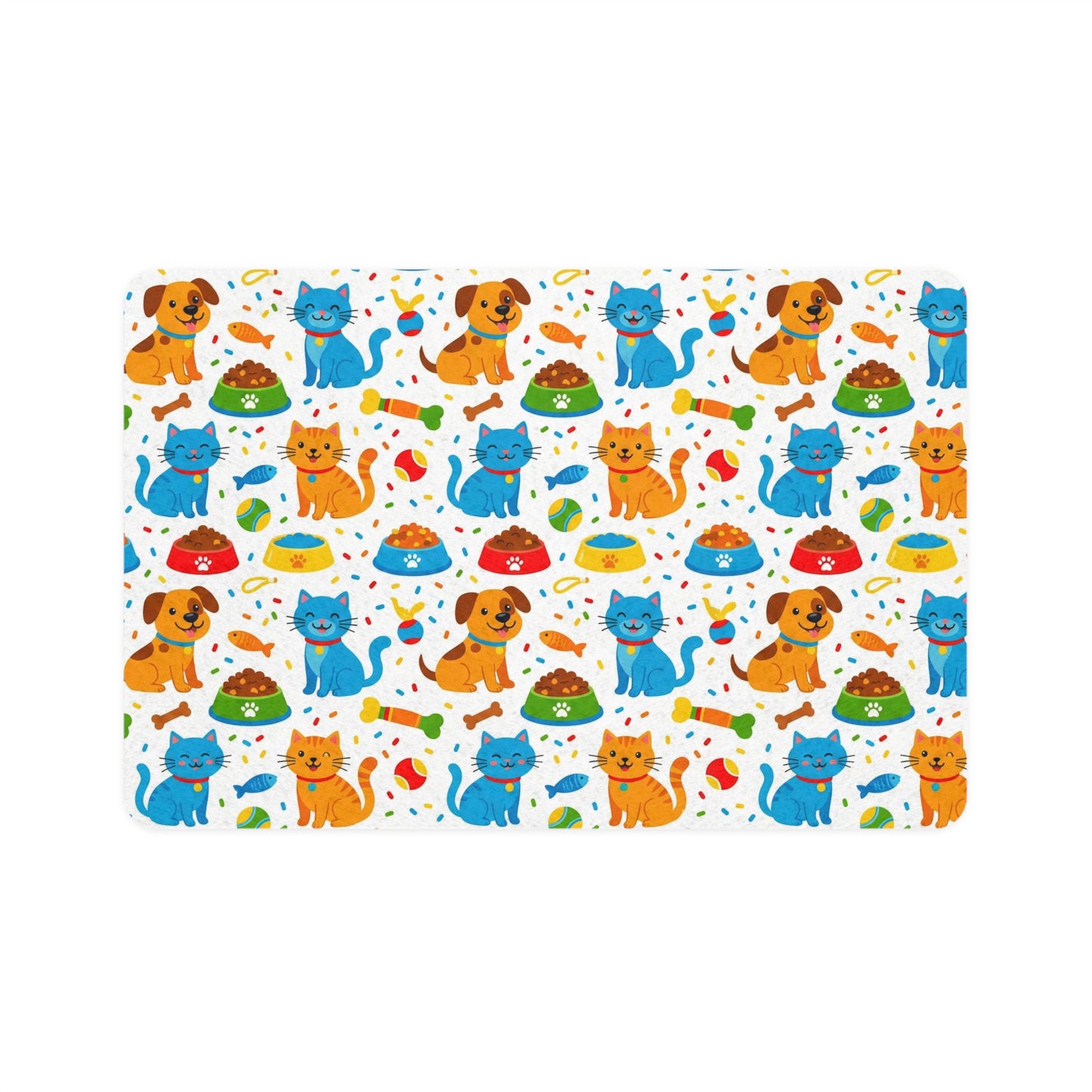 Pet Food Mat — Colorful Cats & Dogs Non-Slip Feeding Mat (12x18)