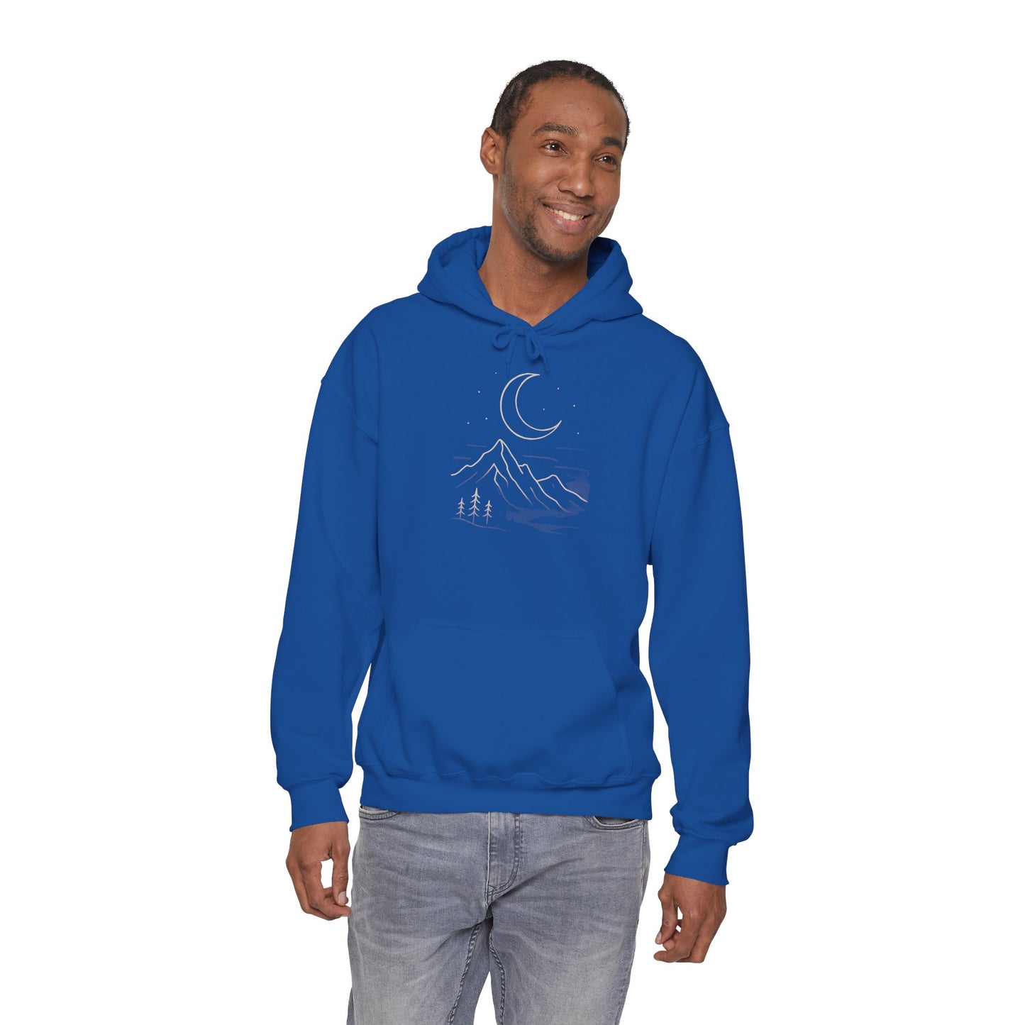 Mountain Moonline Hoodie — base camp vital gear- Minimal Crescent & Peaks Graphic Sweatshirt