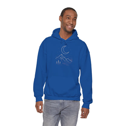 Mountain Moonline Hoodie — base camp vital gear- Minimal Crescent & Peaks Graphic Sweatshirt
