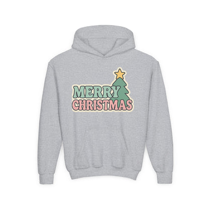 Kids youth Merry Christmas Hoodie — Pastel Tree Holiday Pullover