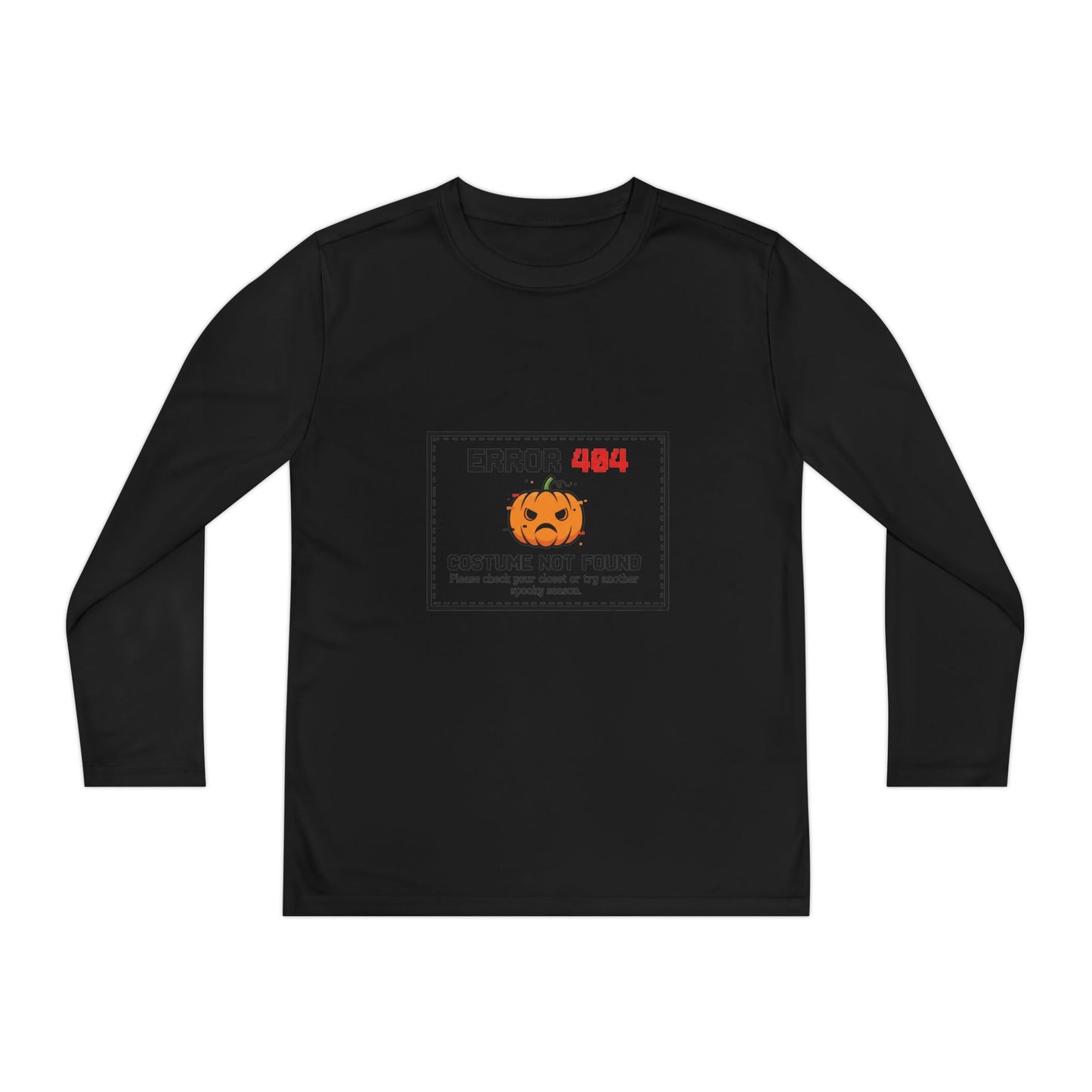 Youth Long Sleeve Halloween Tee, Kids Costume Shirt, Spooky Error 404 Top, Funny Trick-or-Treat Apparel, Halloween Party Outfit