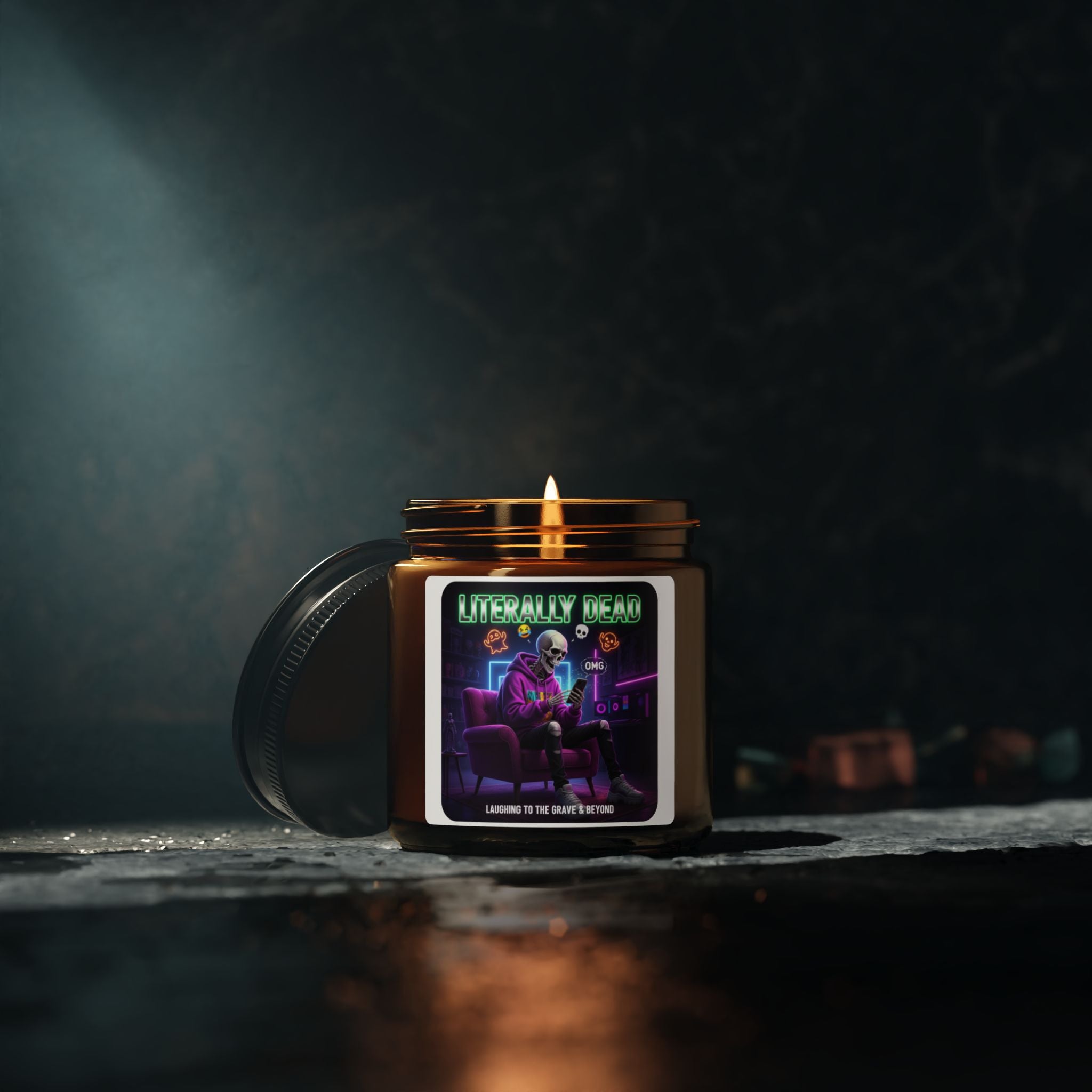 Scented Soy Candle - Spooky Vibes for Relaxation, Ideal for Halloween, Home Décor, Gifts, Eco-Friendly, Amber Jar