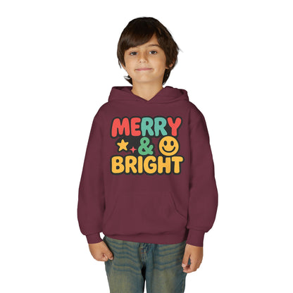 Youth Hoodie — 'Merry & Bright' Colorful Holiday Kids Sweatshirt