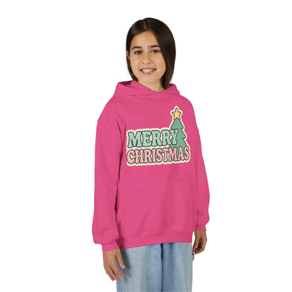 Kids youth Merry Christmas Hoodie — Pastel Tree Holiday Pullover