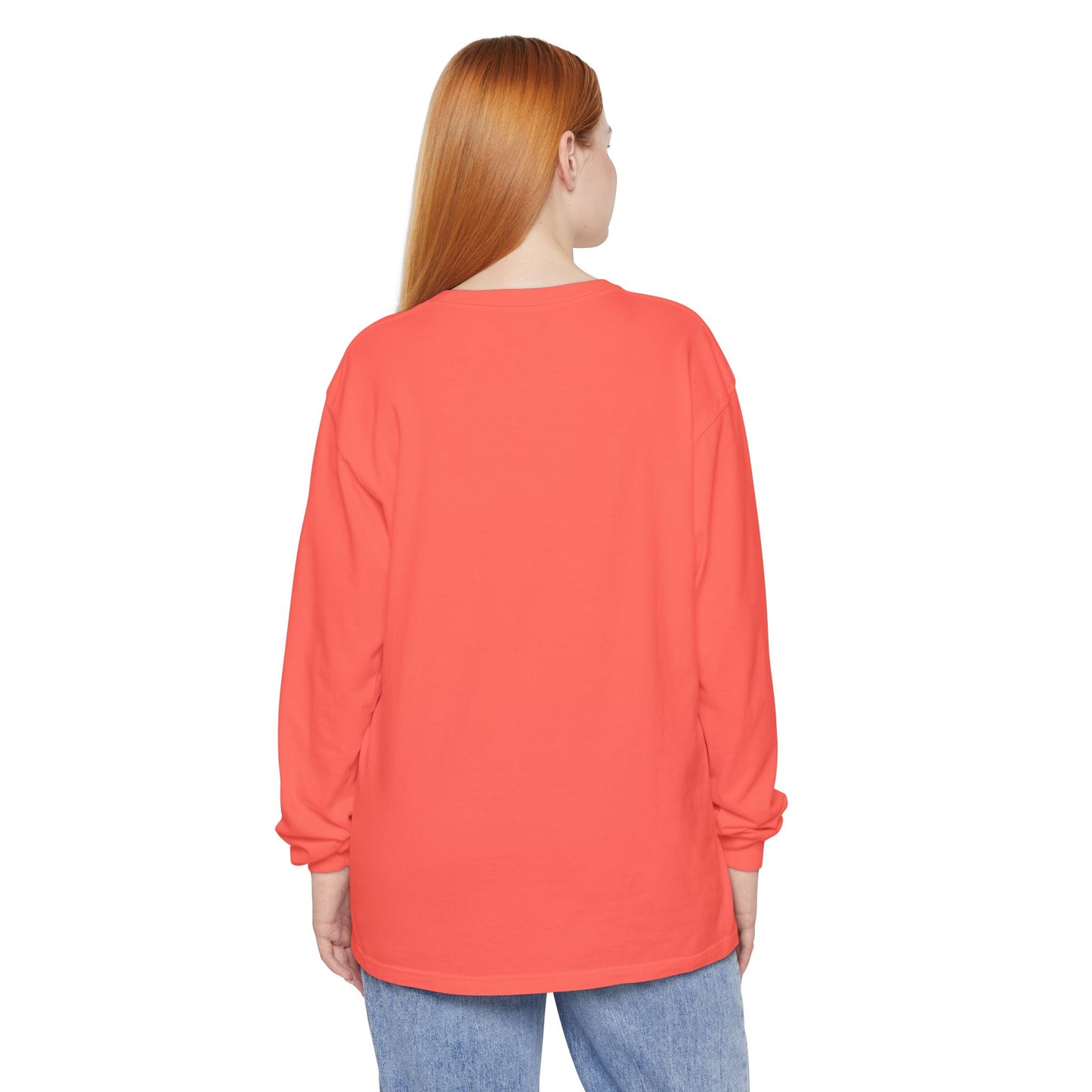 Women’s bright salmon color Garment-Dyed Long Sleeve T-Shirt - Soft Coral Casual Wear
