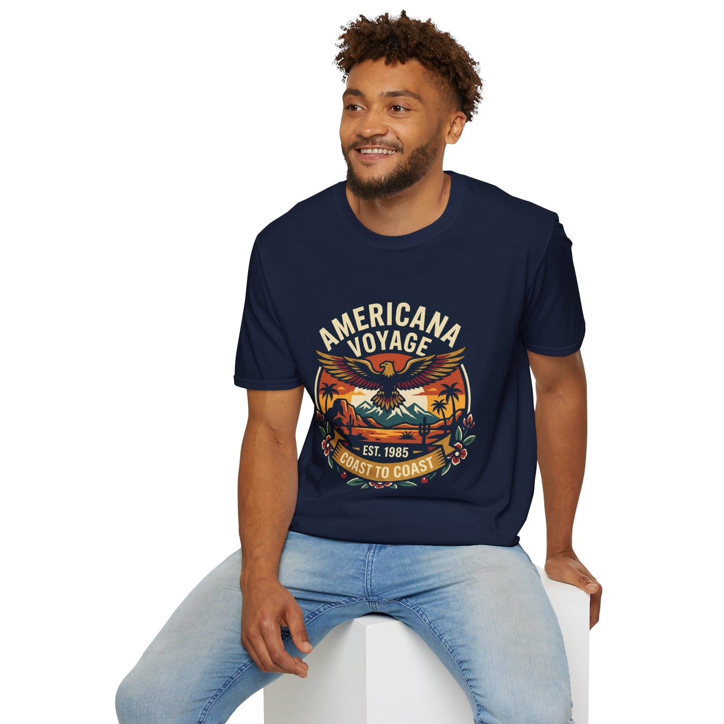 Americana Voyage retro Graphic T-Shirt — Coast to Coast Eagle Sunset