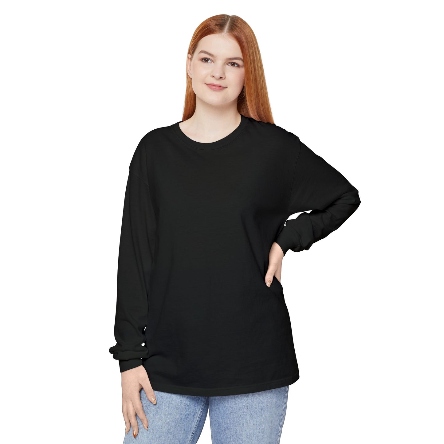 Women’s black Garment-Dyed Long Sleeve T-Shirt - Comfortable & Stylish for Everyday Wear