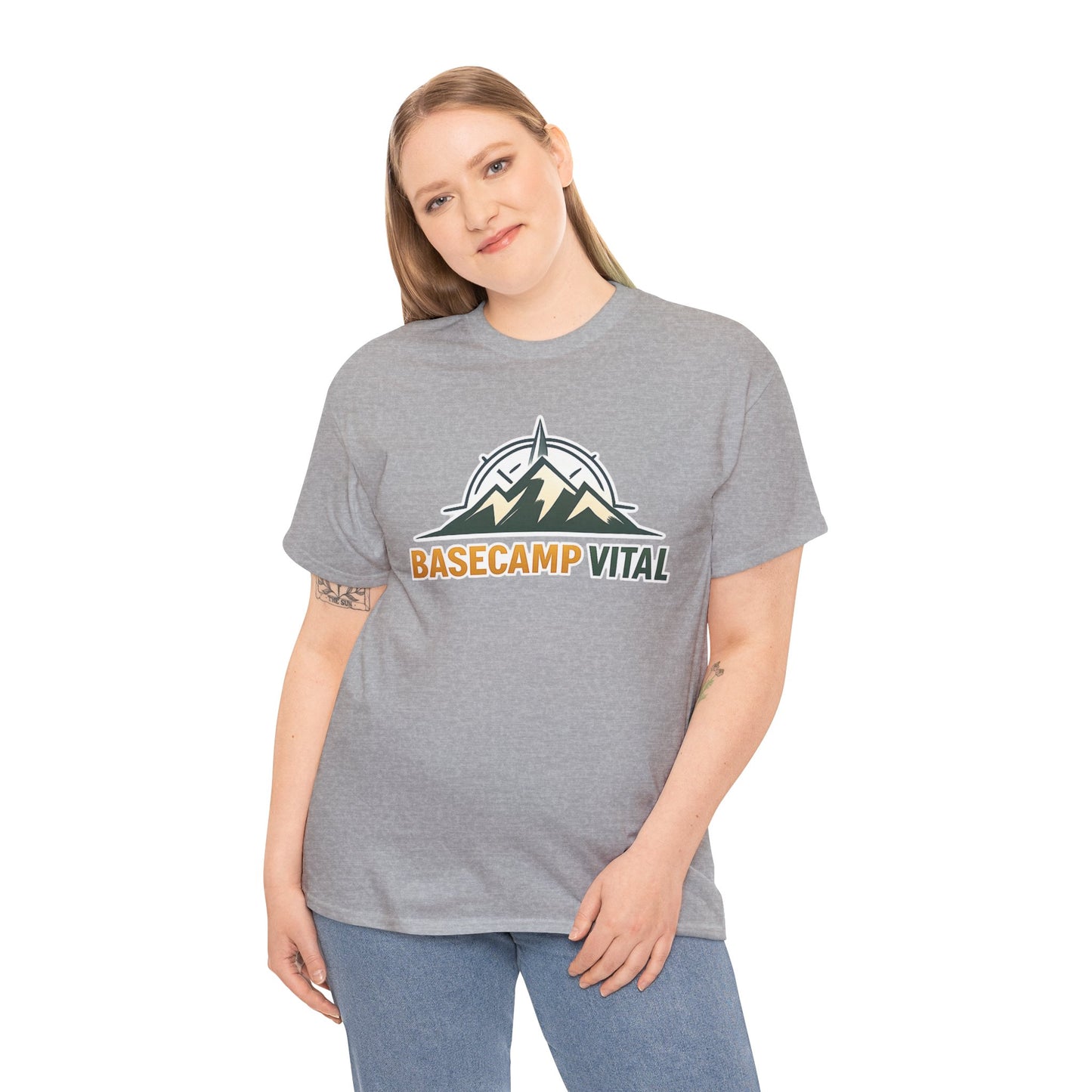 Base Camp Vital Mountain Compass Crewneck T-Shirt | Outdoor Hiking Graphic Tee | Midweight Cotton Trail Shirt (free shipping)