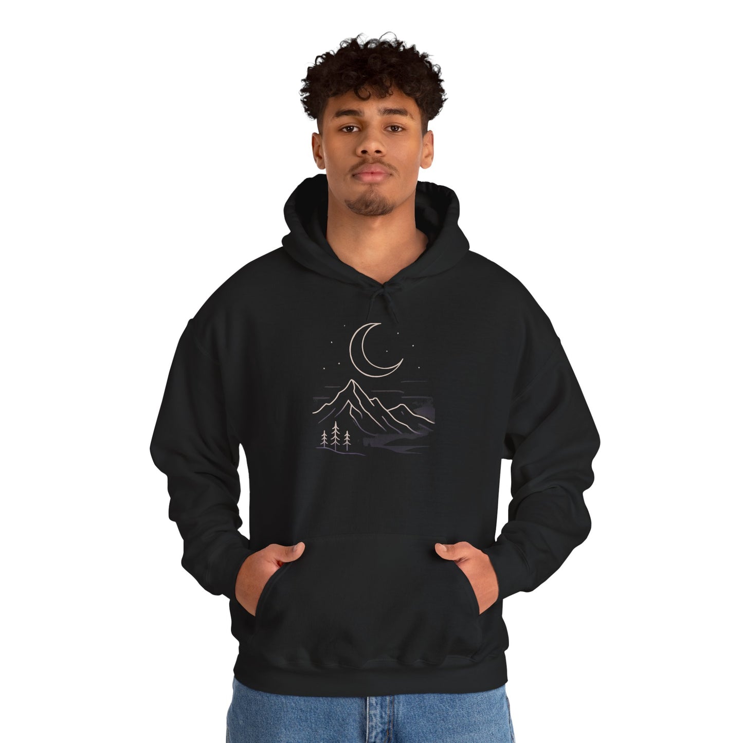 Mountain Moonline Hoodie — base camp vital gear- Minimal Crescent & Peaks Graphic Sweatshirt