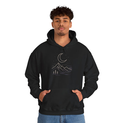 Mountain Moonline Hoodie — base camp vital gear- Minimal Crescent & Peaks Graphic Sweatshirt