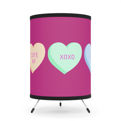 Conversation Heart Tripod Lamp — Cute AF XOXO Printed Shade