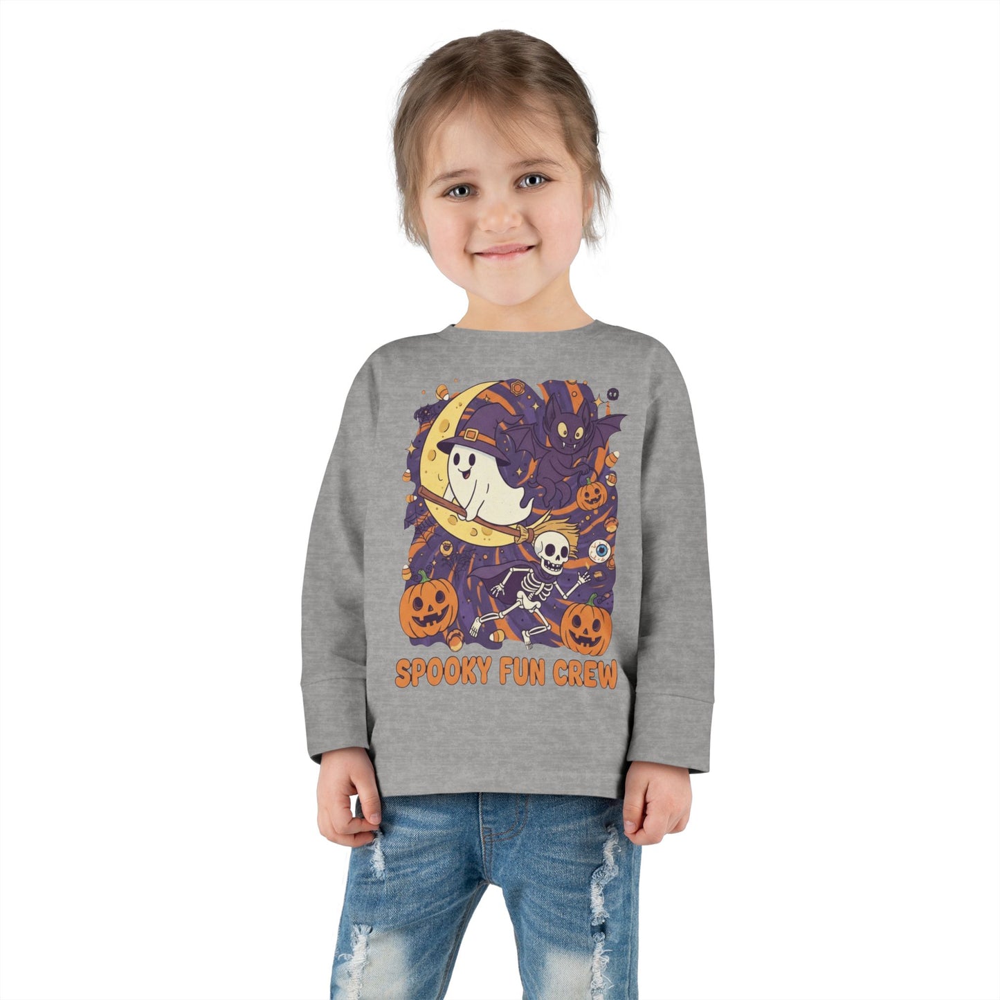 Toddler Halloween Long Sleeve Tee, Spooky Fun Crew Shirt, Kids Halloween Apparel, Fall Outfit for Toddlers, Halloween Party Wear