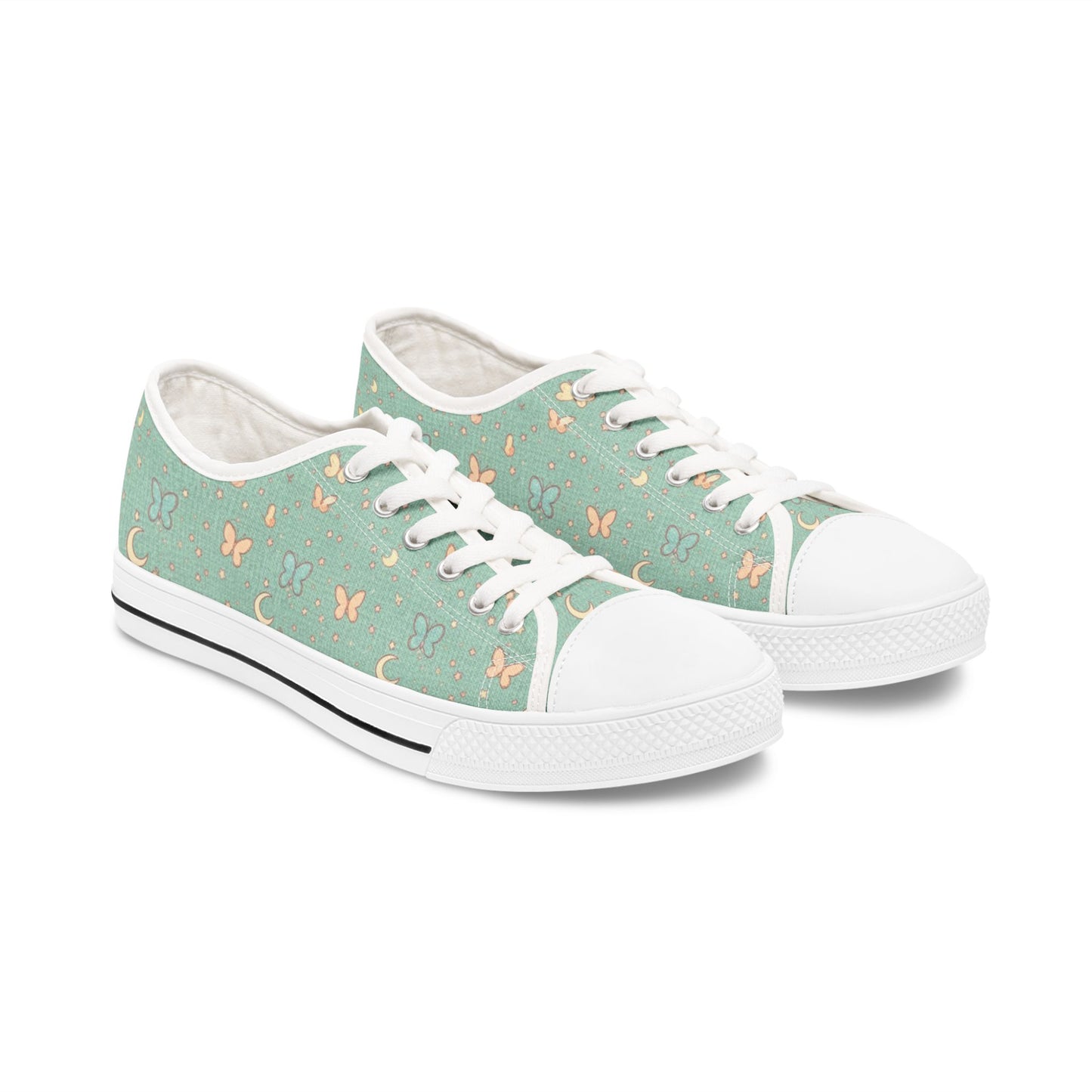 Mint Butterfly Crescent Low Top Sneakers — Women's Casual Floral Pattern Shoes