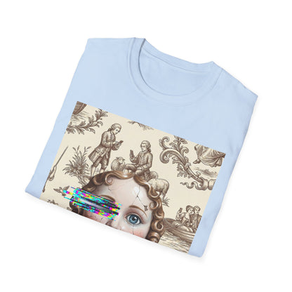 Vintage Doll Face Tee with Glitch Paint Splash