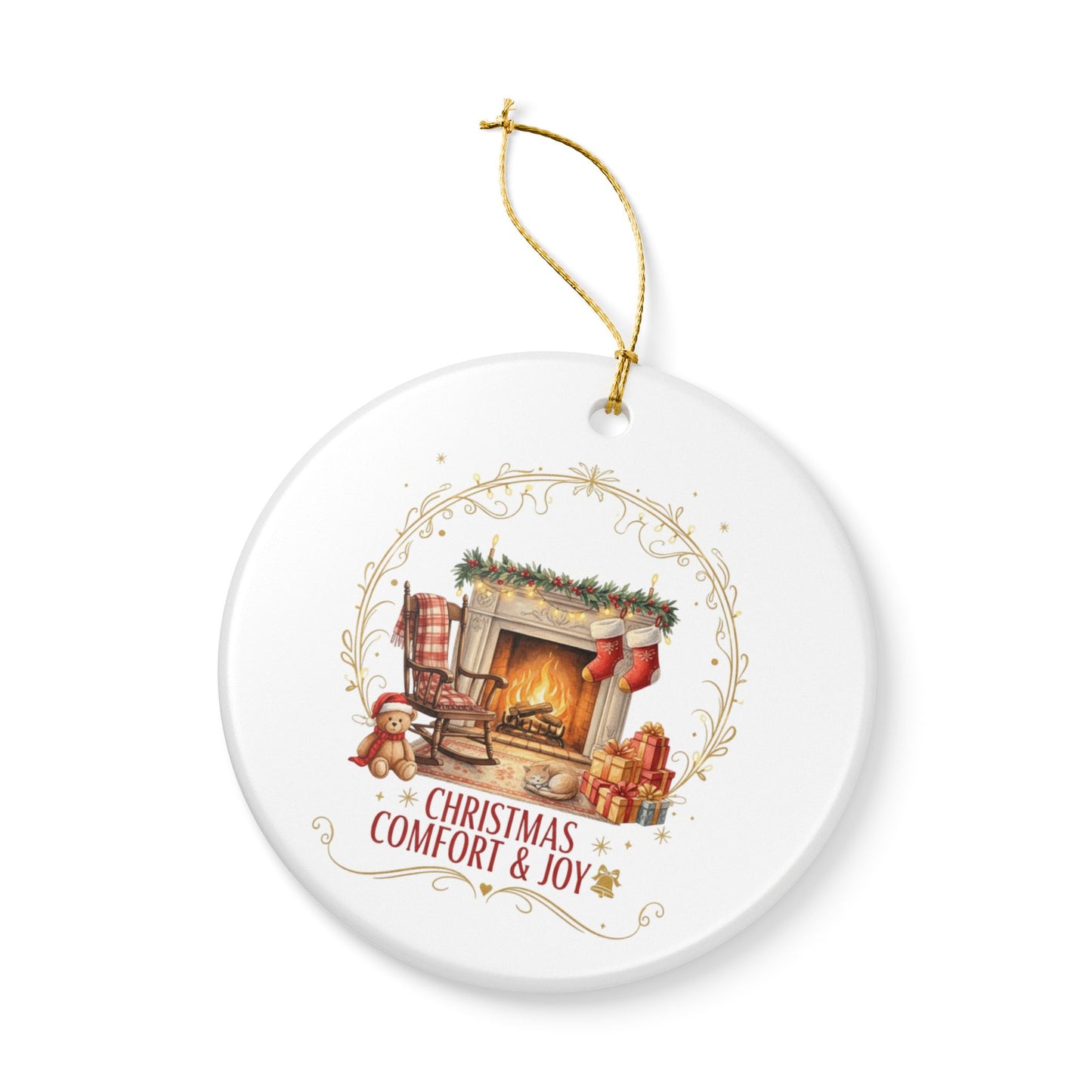 Ceramic Ornament — "Christmas Comfort & Joy" Fireplace Holiday Decoration