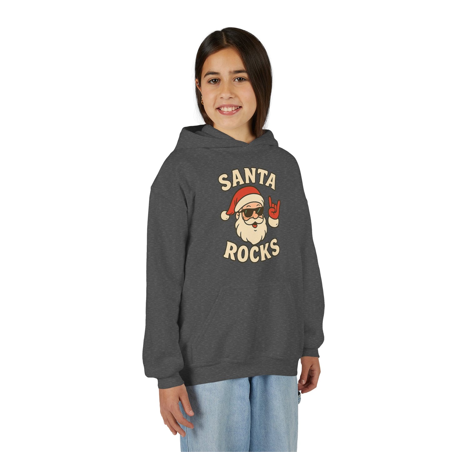 Youth Hoodie — "Santa Rocks" Cool Santa Christmas Sweatshirt