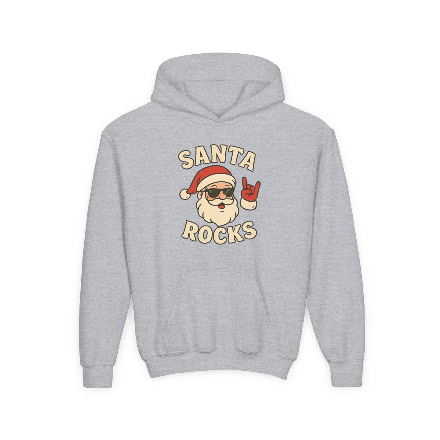 Youth Hoodie — "Santa Rocks" Cool Santa Christmas Sweatshirt