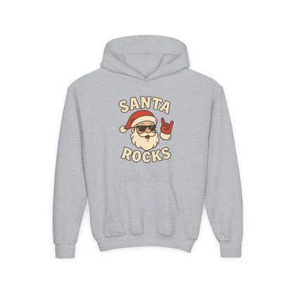 Youth Hoodie — "Santa Rocks" Cool Santa Christmas Sweatshirt
