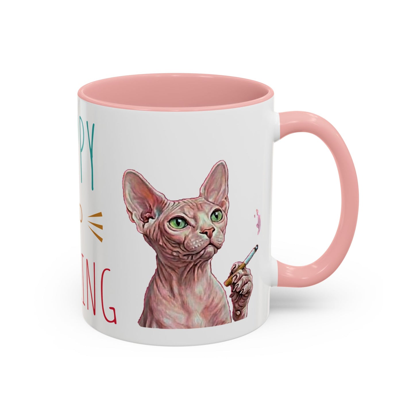 Happy and Dazzling smoking Cat Coffee Mug — Sphynx Cat Accent Mug (11/15oz) (free shipping)