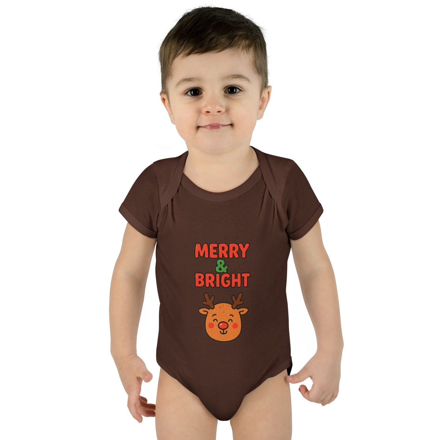Merry & Bright Baby Bodysuit - Cute Reindeer Christmas Infant Onesie