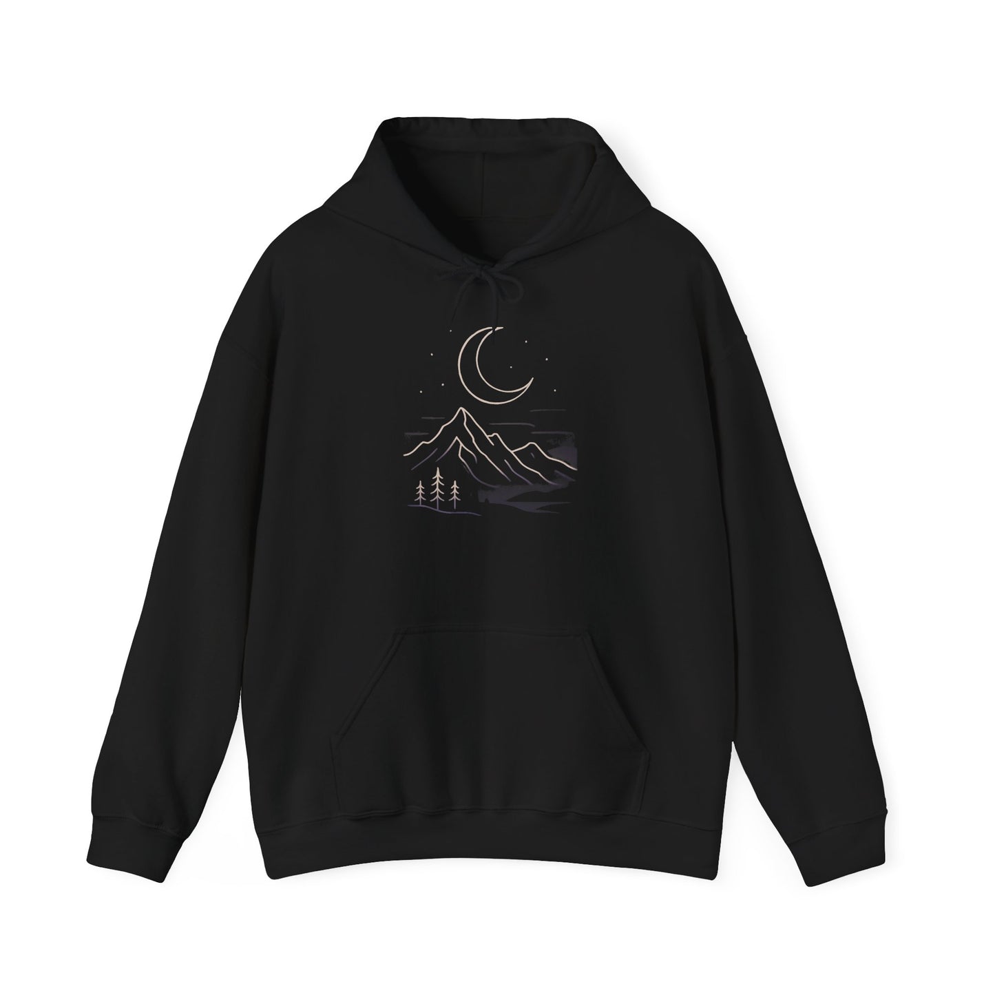 Mountain Moonline Hoodie — base camp vital gear- Minimal Crescent & Peaks Graphic Sweatshirt