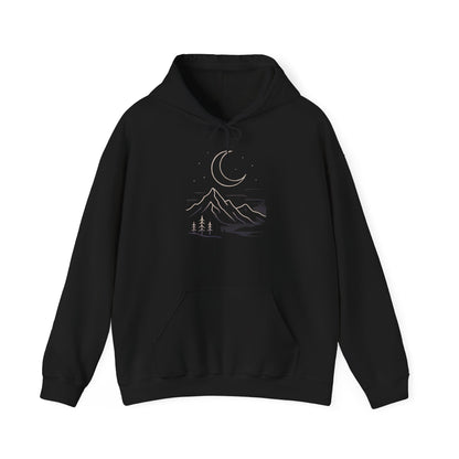Mountain Moonline Hoodie — base camp vital gear- Minimal Crescent & Peaks Graphic Sweatshirt