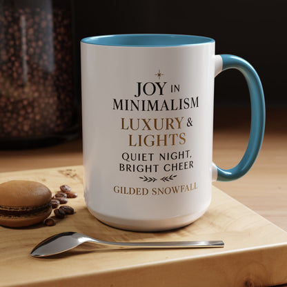 Joy in Minimalism Luxury & Lights Coffee Mug — Holiday Gilded Snowfall Design (11/15oz)