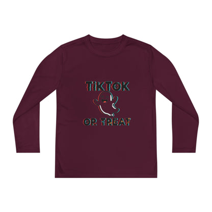 TikTok Halloween Long Sleeve Tee, Youth Costume Shirt, Spooky Apparel, Trick or Treat Top, Youth Ghost Halloween Shirt