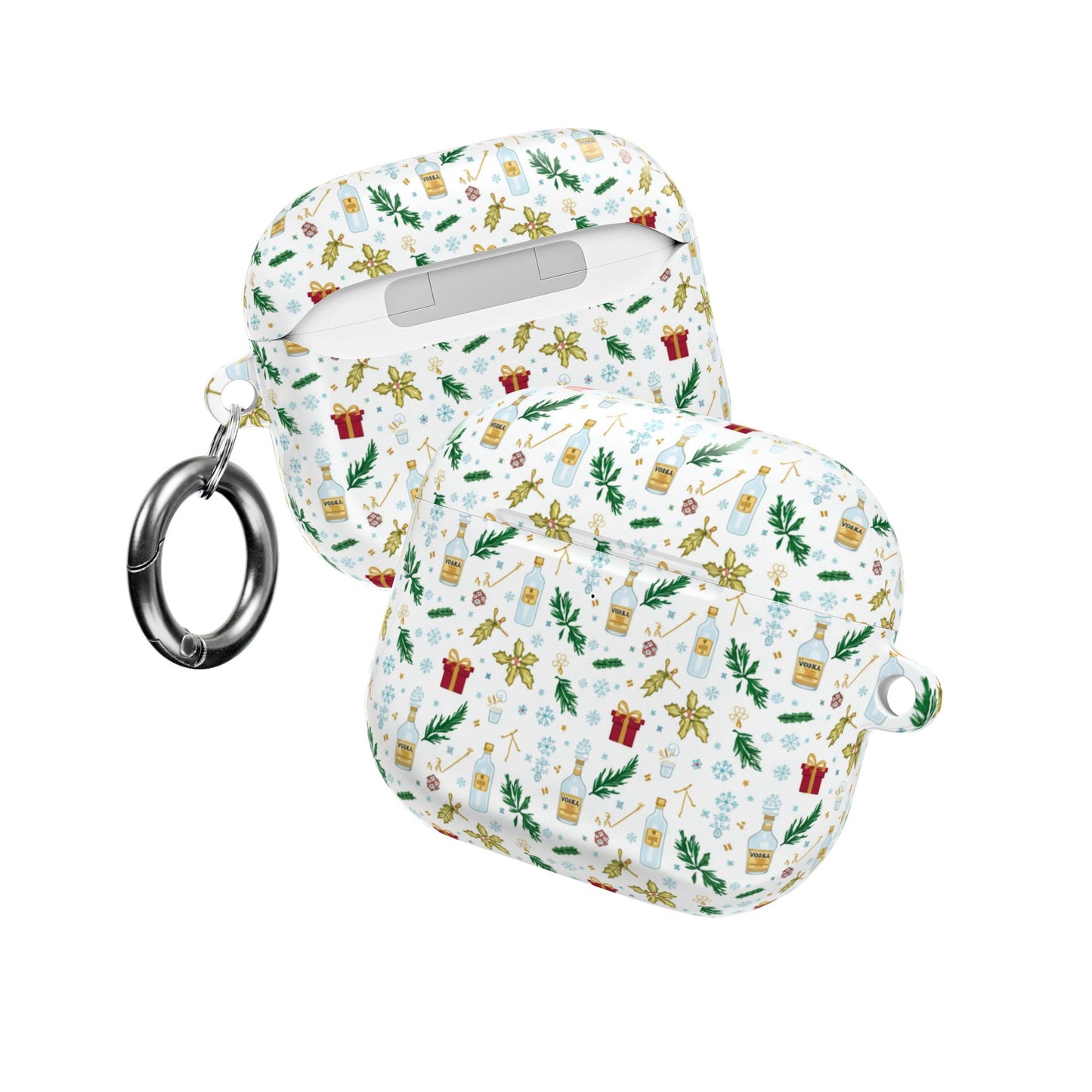 Alcohol Holiday Pattern AirPod Case – Festive Gifts, Holly & Ornaments Design (free shipping)