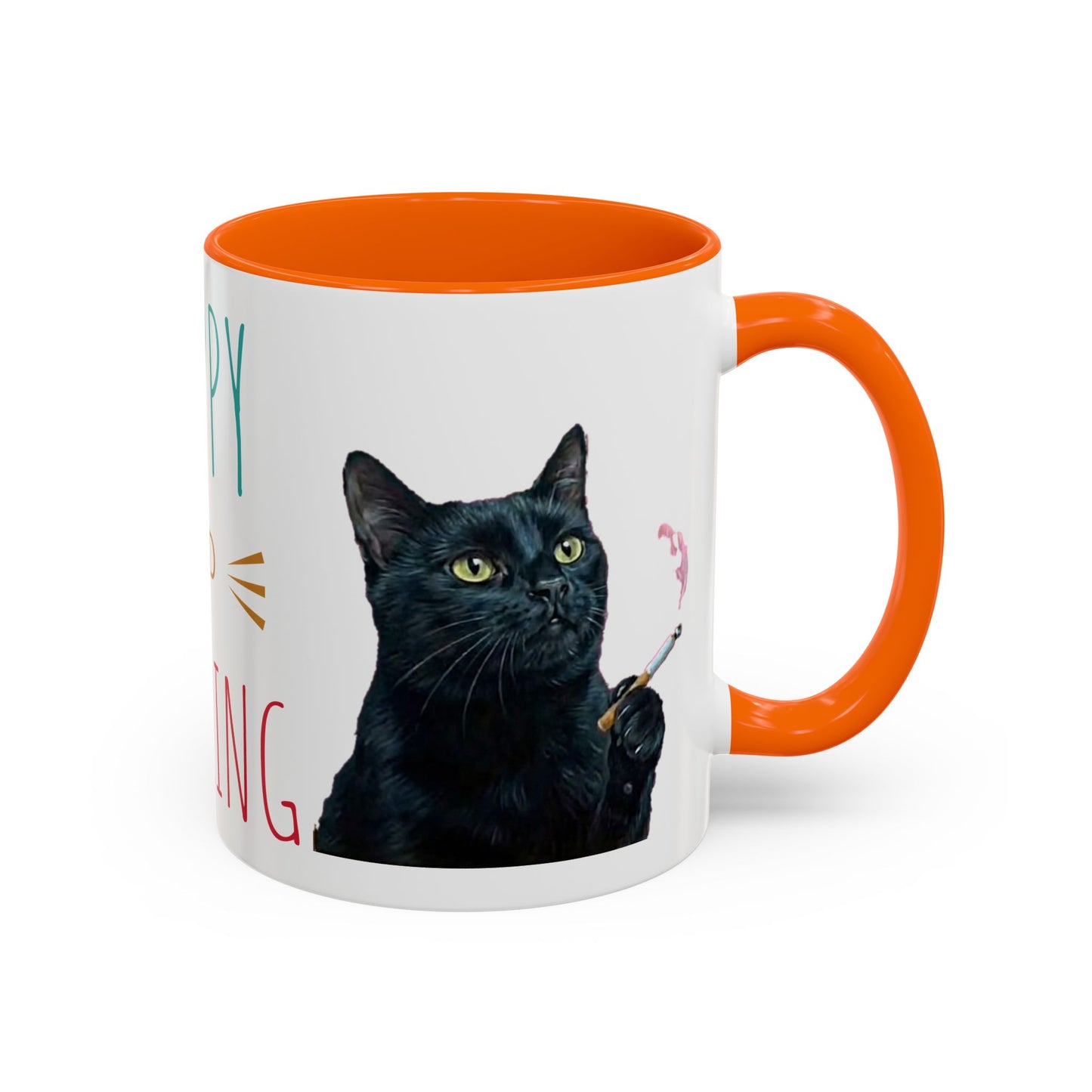 Happy and Dazzling smoking cat Cat Accent Coffee Mug — Cute Black Cat Coffee Cup (11/15oz) (free shipping)