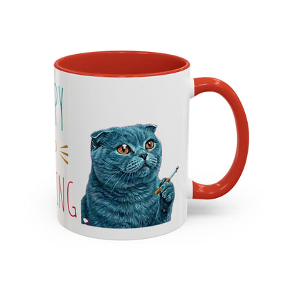Happy and Dazzling Accent Coffee Mug — Cute Cat Art, Motivational Tea & Coffee Cup (free shipping)