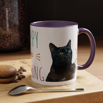 Happy and Dazzling smoking cat Cat Accent Coffee Mug — Cute Black Cat Coffee Cup (11/15oz) (free shipping)