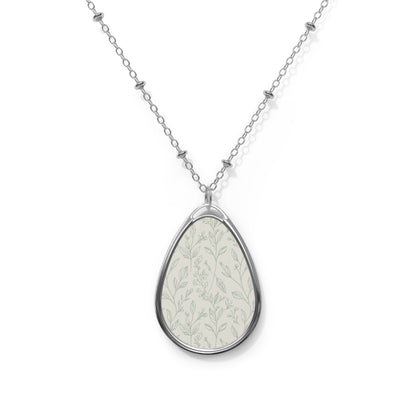 Oval Teardrop Pendant Necklace — Sterling Silver Floral Inlay