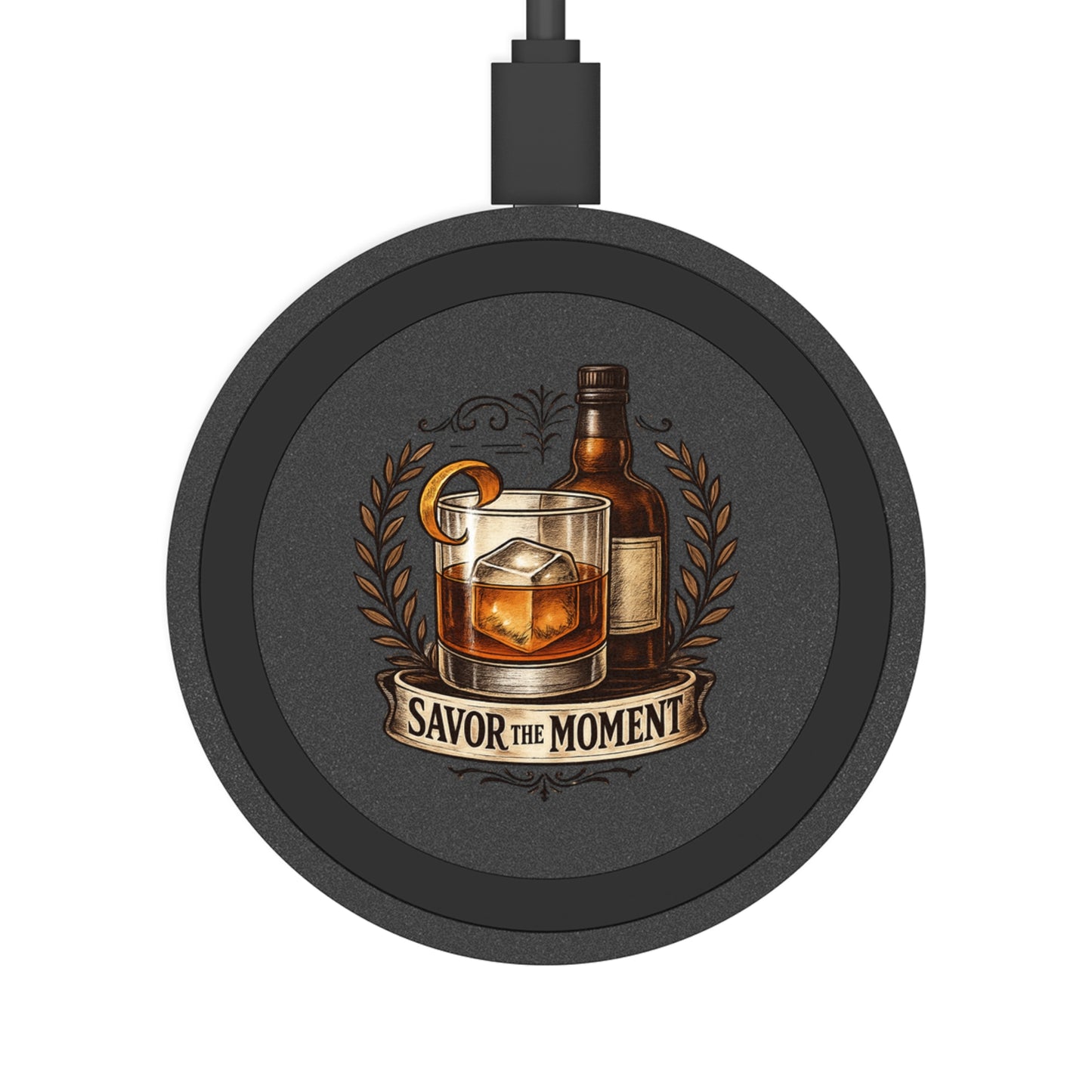 Wireless Charging Pad — "Savor the Moment" Whiskey Glass Design (free shipping)