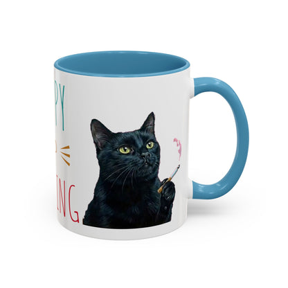 Happy and Dazzling smoking cat Cat Accent Coffee Mug — Cute Black Cat Coffee Cup (11/15oz) (free shipping)