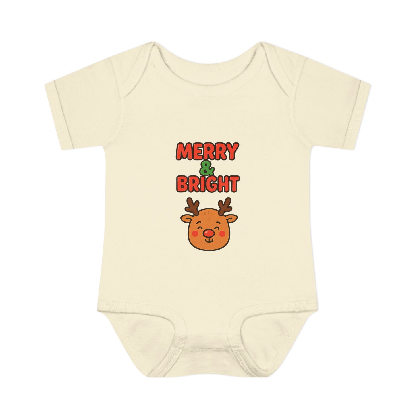 Merry & Bright Baby Bodysuit - Cute Reindeer Christmas Infant Onesie