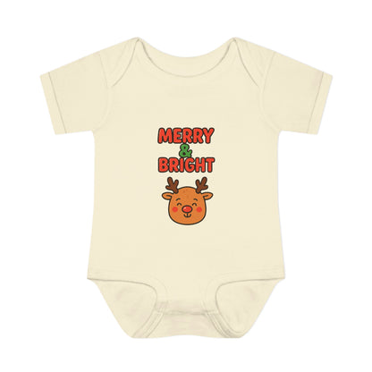 Merry & Bright Baby Bodysuit - Cute Reindeer Christmas Infant Onesie
