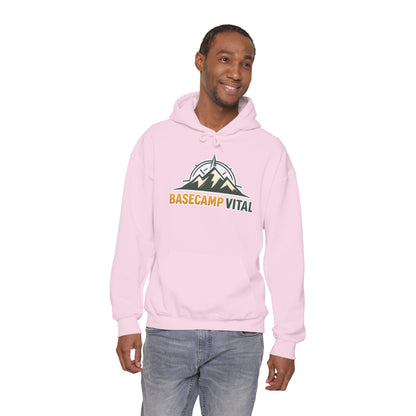 Base Camp Vital Outdoor Fleece Hoodie | Mountain Compass Graphic Pullover | 50/50 Midweight Trail Hoodie  Vital Hoodie  (free shipping)