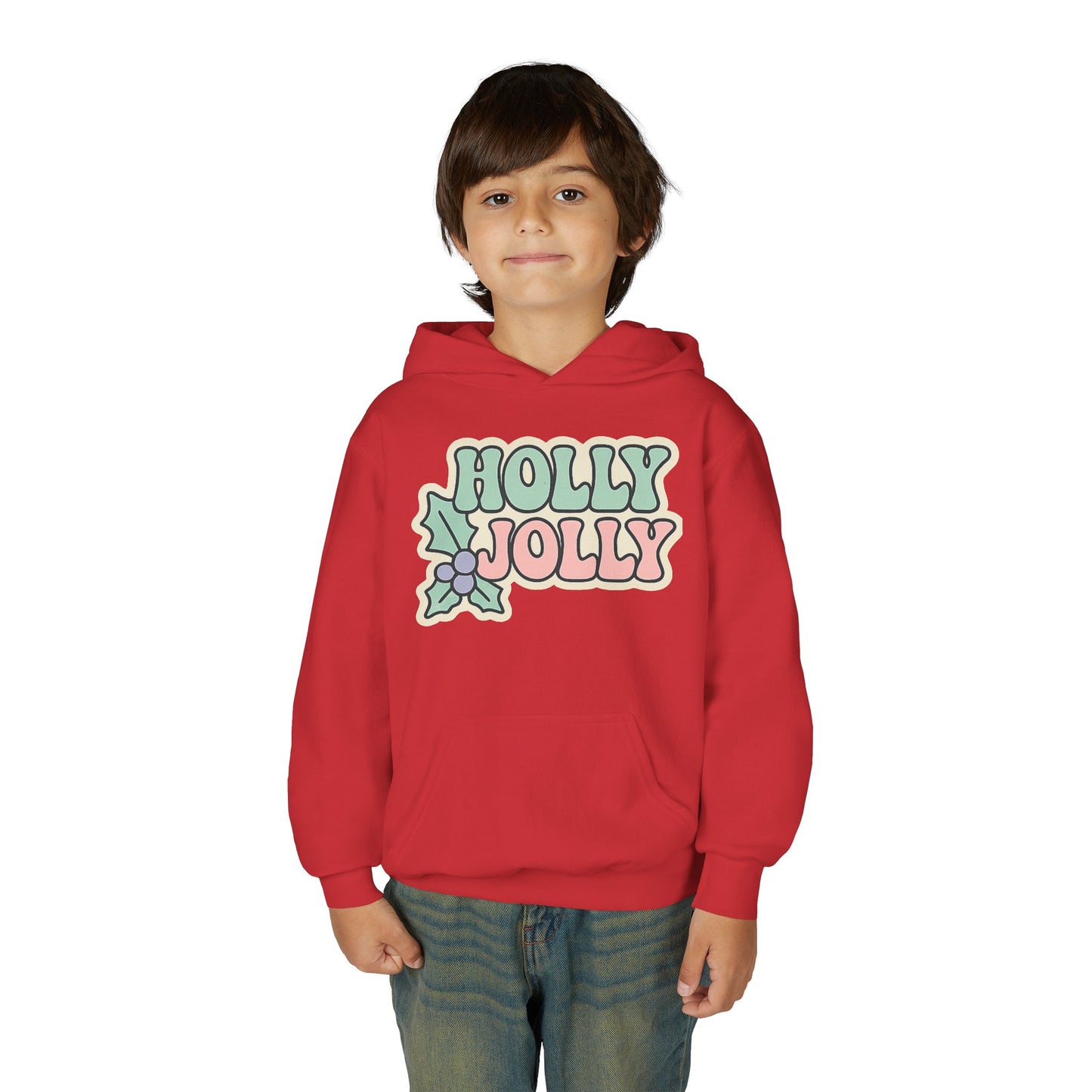 Girls Youth Hoodie — 'Holly Jolly' Pastel Christmas Holiday Sweatshirt