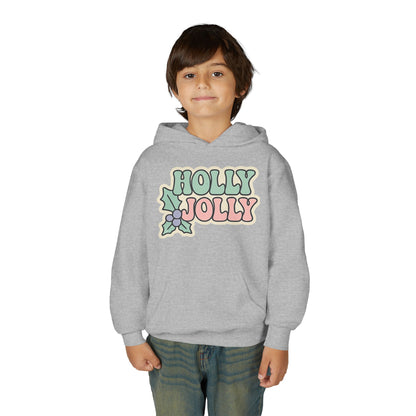 Girls Youth Hoodie — 'Holly Jolly' Pastel Christmas Holiday Sweatshirt