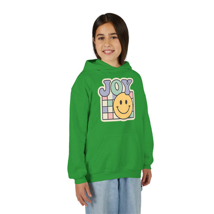 Girls Youth Hoodie – Retro 'JOY' Smiley Graphic Kids Sweatshirt