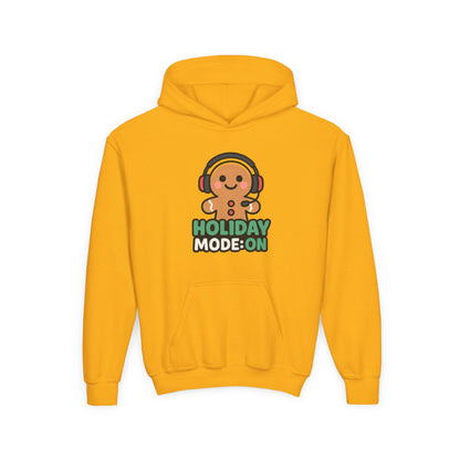 Youth Hoodie — 'Holiday Mode On' Gingerbread Headphone Christmas Sweatshirt