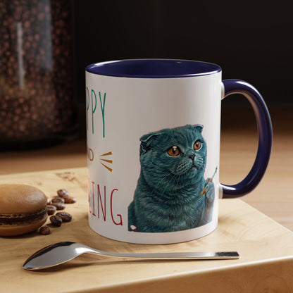 Happy and Dazzling Accent Coffee Mug — Cute Cat Art, Motivational Tea & Coffee Cup (free shipping)