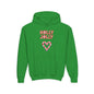 Youth Hoodie — "Holly Jolly" Candy Cane Heart Christmas Sweatshirt
