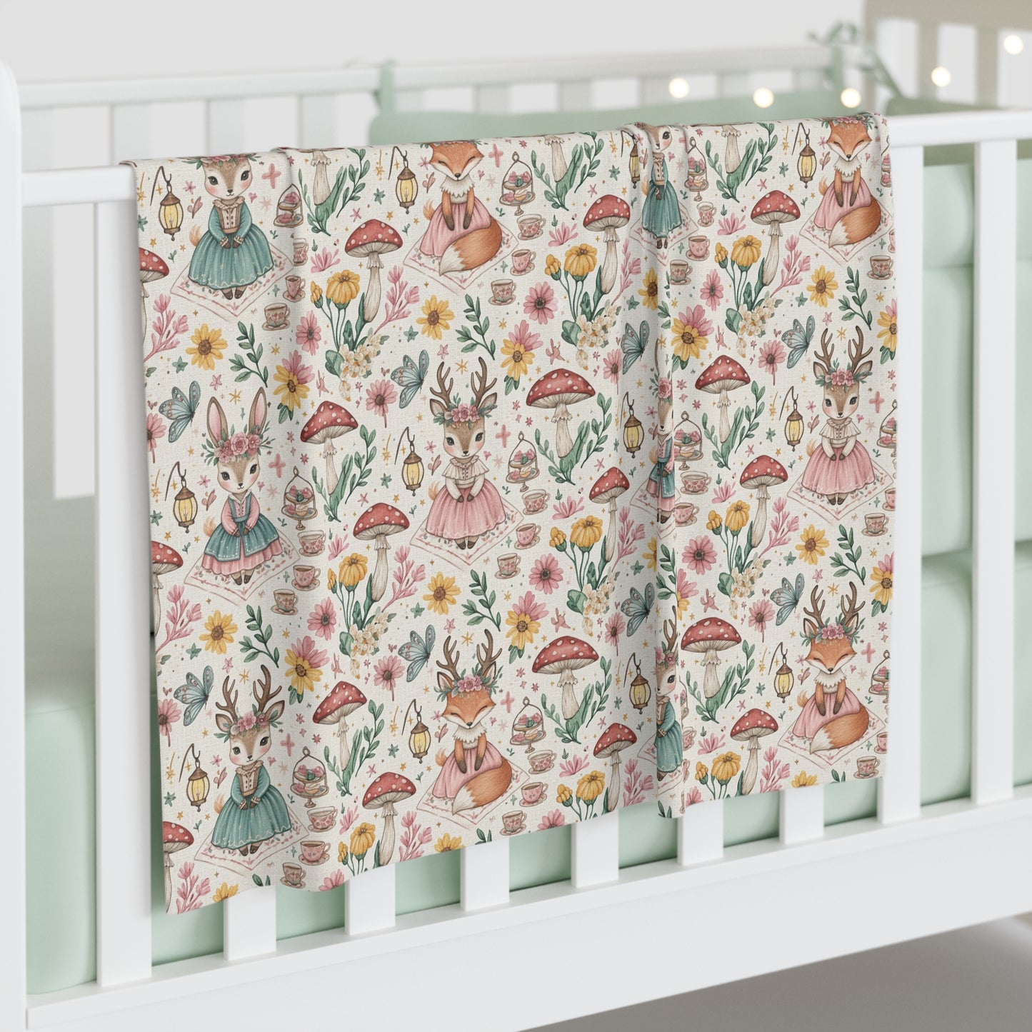 Boho Woodland Friends Baby Swaddle Blanket — Floral Deer & Fox Nursery Wrap
