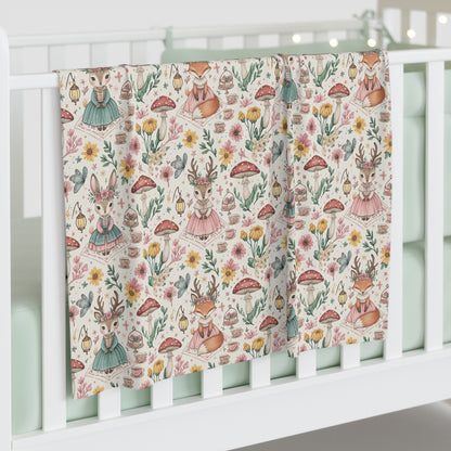 Boho Woodland Friends Baby Swaddle Blanket — Floral Deer & Fox Nursery Wrap