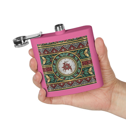 Holiday Poinsettia Flask — 6oz Stainless Steel Christmas Hip Flask (free shipping)